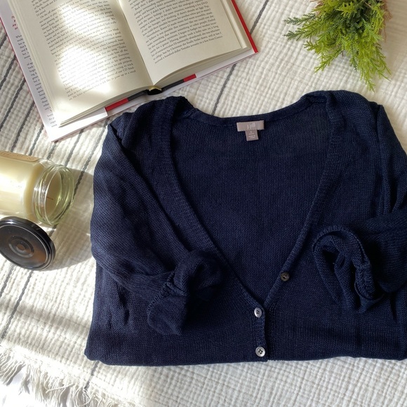 J. Jill Sweaters - 🍂 J. Jill Navy Blue Linen Blend Lightweight Button Front Cardigan 🍂
